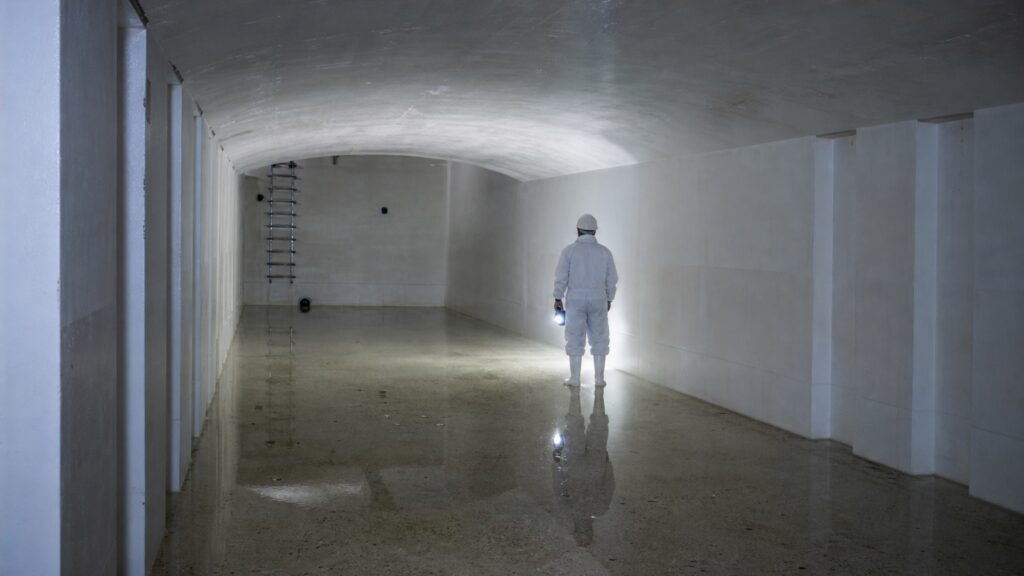 Techniker bei der Begehung einer Reinwasserkammer
